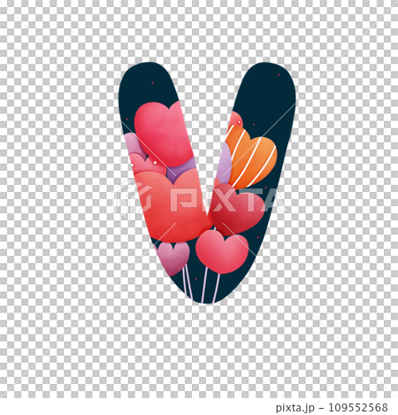 Alphabet letter V with Heart balloon Alphabet letter V with Heart balloon 109552568