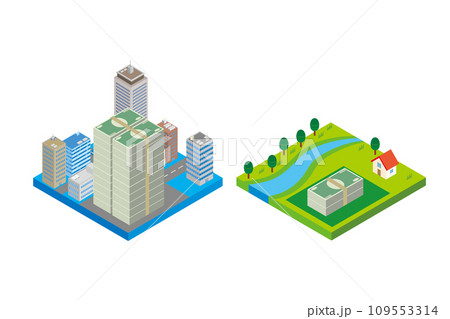 都会と田舎の土地価格のイメージイラスト 109553314