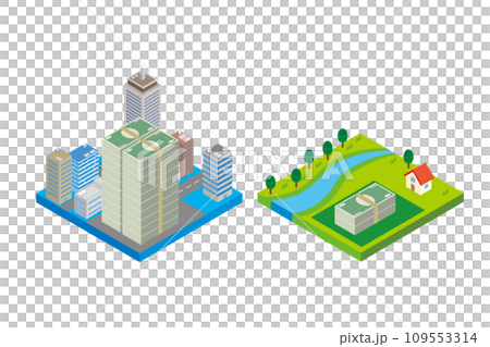 都会と田舎の土地価格のイメージイラスト 109553314