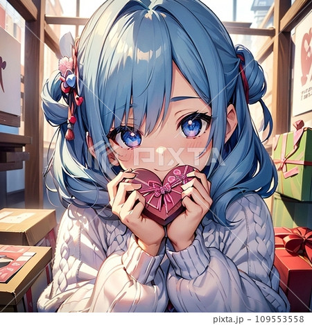 バレンタインチョコを渡す女子高生(Generative AI)のイラスト素材
