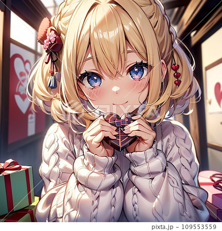 バレンタインチョコを渡す女子高生(Generative AI)のイラスト