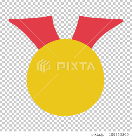 シンプルにデフォルメしたリボンと金メダルの手描き風カラーイラスト シンプルにデフォルメしたリボンと金メダルの手描き風カラーイラスト 109553809
