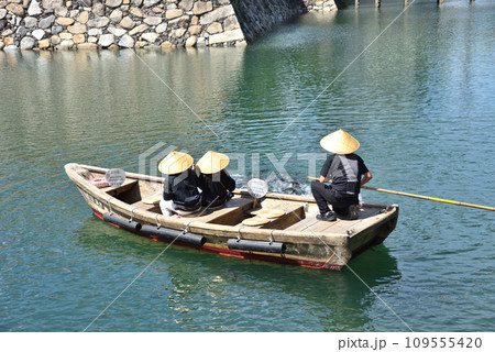 晴天下の史跡高松城址玉藻公園内の高松城天守台跡での乗船エサやり体験 晴天下の史跡高松城址玉藻公園内の高松城天守台跡での乗船エサやり体験 109555420