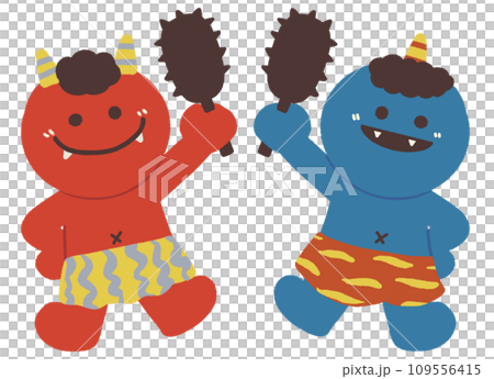 金棒を持った赤鬼と青鬼のイラスト 109556415