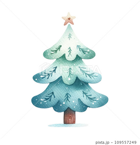 Watercolor Christmas Tree On isolated background 109557249