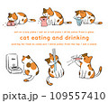飲食する三毛猫のイラストセット 109557410