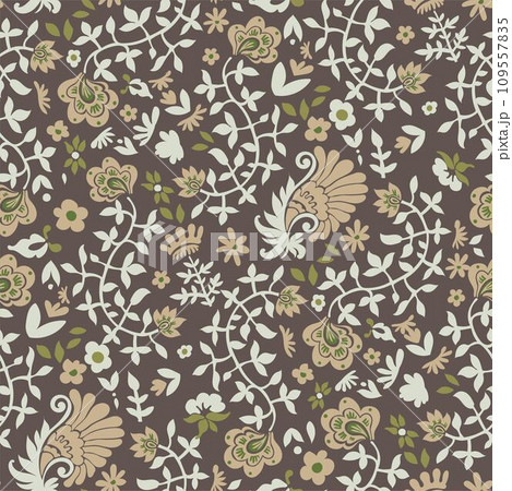 Blooming flowers with leaves, wallpaper print 109557835