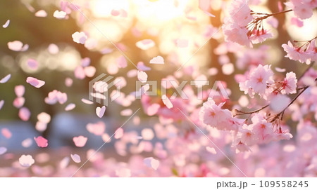 桜吹雪、風に舞う桜の花の花吹雪、AI生成画像のイラスト素材 [109558245] - PIXTA