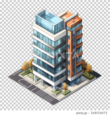 Isometric building watercolor style. Isolated no background Generative Ai 109558473