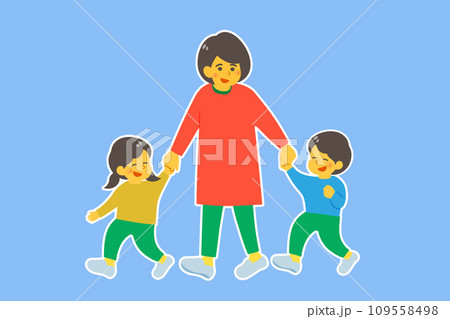 手を繋いで歩く保育士さんと子供 109558498