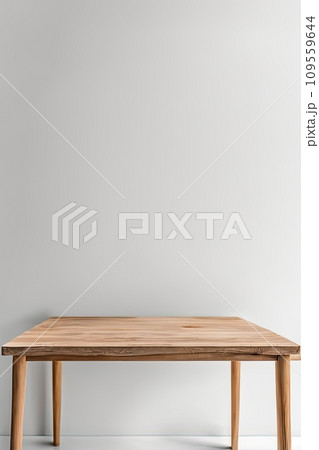 Empty wood bookcase with decor and copy space on shelf. 109559644