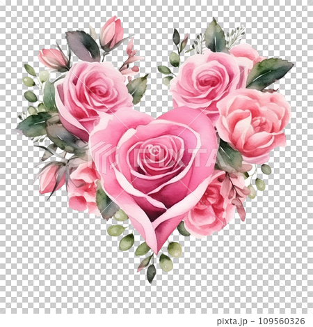 Watercolor Classic Valentine Clipart, Roses in the shape of a heart , Ai Generate Watercolor Classic Valentine Clipart, Roses in the shape of a heart , Ai Generate 109560326