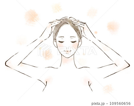 頭のマッサージをする女性のイラスト リラックス 水彩風 手描き 頭のマッサージをする女性のイラスト リラックス 水彩風 手描き 109560656
