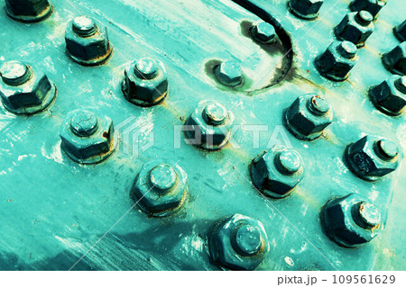橋梁の鉄骨構造物のボルト、ナット、ワッシャーなどのクローズアップ風景 橋梁の鉄骨構造物のボルト、ナット、ワッシャーなどのクローズアップ風景 109561629