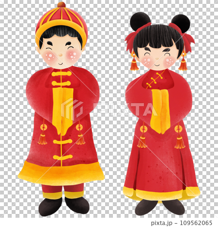 Painting of men and women wearing Chinese New Year costumes for the Chinese New Year festival. Painting of men and women wearing Chinese New Year costumes for the Chinese New Year festival. 109562065