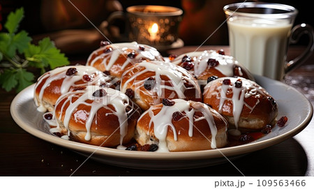 Homemade Easter traditional hot cross buns 109563466
