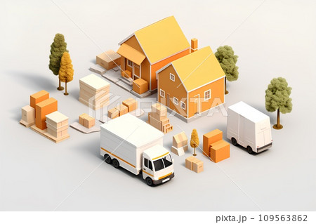 引っ越し(家。段ボール・トラック) 引っ越し(家。段ボール・トラック) 109563862