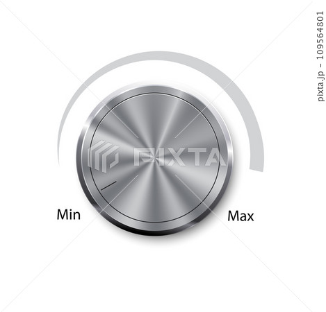 Creative illustration of dial knob level technology settings, music metal button with circular processing isolated on background. Sound control. Art design. Abstract concept graphic element. 109564801