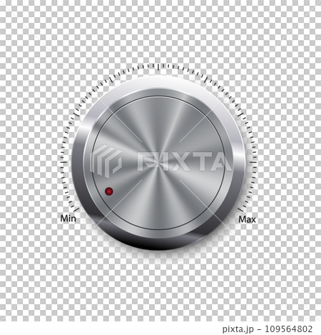 Creative illustration of dial knob level technology settings, music metal button with circular processing isolated on background. Sound control. Art design. Abstract concept graphic element. Creative illustration of dial knob level technology settings, music metal button with circular processing isolated on background. Sound control. Art design. Abstract concept graphic element. 109564802