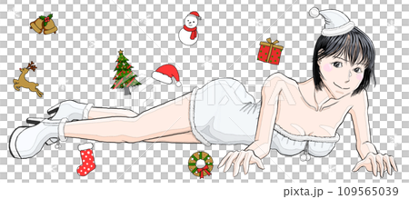 Girl lying on the floor in sexy Santa Claus costume 85 109565039