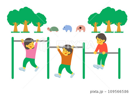 鉄棒をする子供たち 109566586