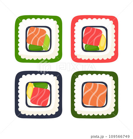 Sushi roll vector set. Japanese cuisine, traditional food. Vector illustration. 109566749