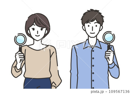 虫眼鏡を持つ男性と女性 虫眼鏡を持つ男性と女性 109567136