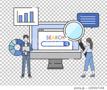 Illustration of a business team analyzing search results 109567146