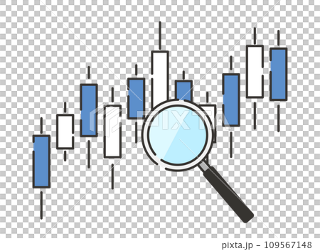 ローソクチャートと虫眼鏡 ローソクチャートと虫眼鏡 109567148