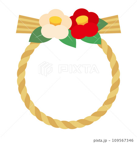 椿の花のついたお正月のしめ縄飾り 109567346