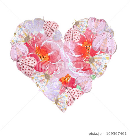 Hand painted watercolor delicate butterflies heart 109567461