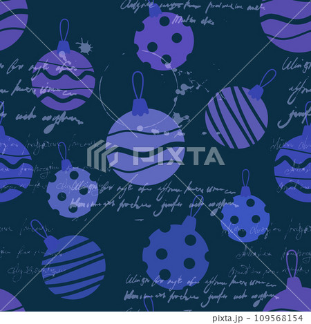 Seamless pattern Christmas toys, balls retro doodle decoration. Illegible text 109568154