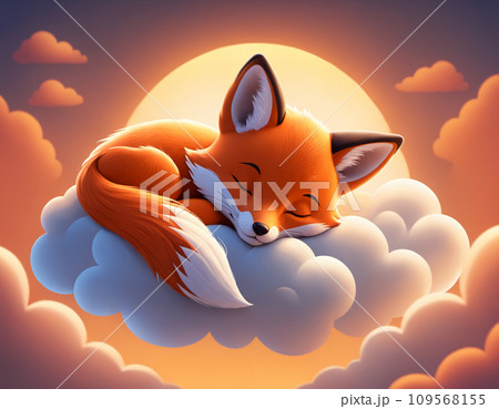 Serene sleep of a little fox in the clouds 109568155