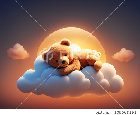 Little teddy bear on a soft cloud 109568191