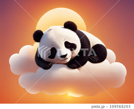 Happy little panda resting on a cloudのイラスト素材 [109568203] - PIXTA