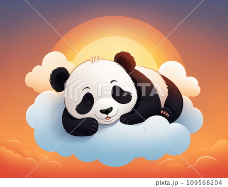 Cute little panda taking a nap on cloudのイラスト素材 [109568204] - PIXTA