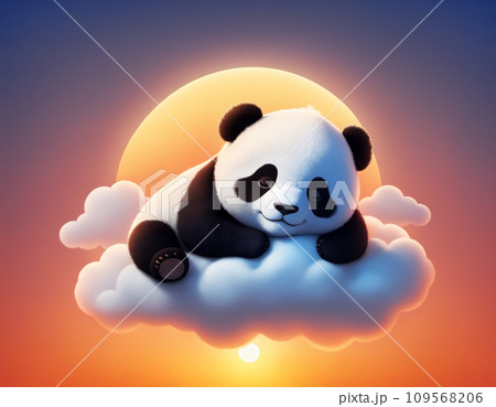 Dreaming little panda on a fluffy cloudのイラスト素材 [109568206] - PIXTA
