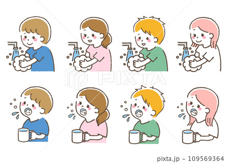 手洗いうがいをしている子供たち。感染予防。 109569364