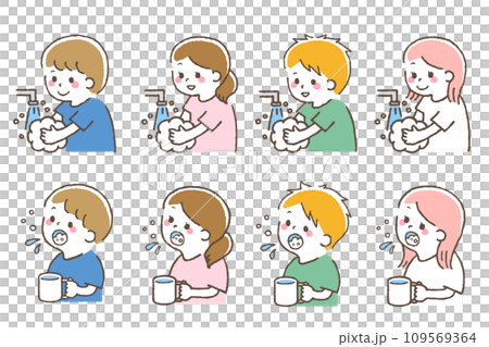 手洗いうがいをしている子供たち。感染予防。 109569364