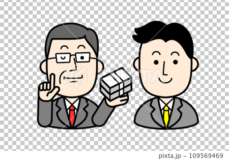 Simple character illustration Politician accepting bribe Simple character illustration Politician accepting bribe 109569469