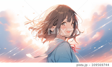 横顔の女学生イラスト カラフル AI画像 109569744