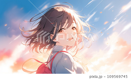 横顔の女学生イラスト カラフル AI画像 109569745