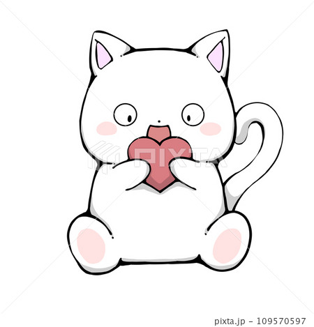 ハートを持った白い猫のイラストのイラスト素材 [109570597] - PIXTA
