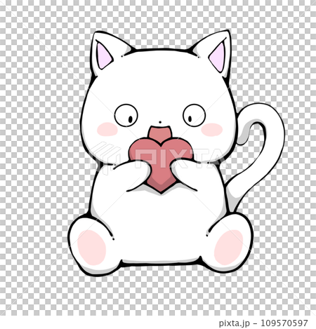 ハートを持った白い猫のイラストのイラスト素材 [109570597] - PIXTA