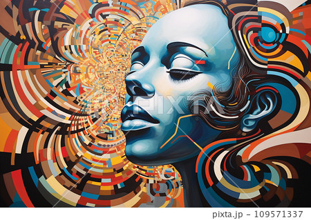 Person thoughts depicted as swirling patterns or beams of light, geometric shapes to symbolize the structure of one's thoughts 109571337