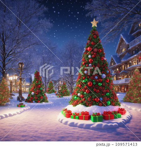 New Year's holidays in a small town, created with the help of generative ai illustration. 109571413