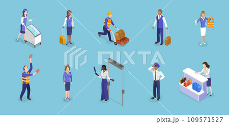 3D Isometric Flat Vector Set of Airport Staff 109571527