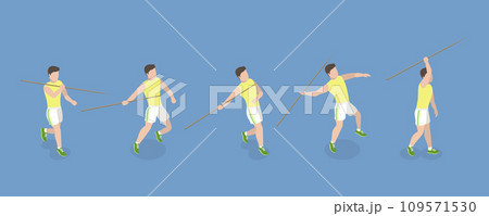 3D Isometric Flat Vector Set of a Character Javeling Throwing 109571530