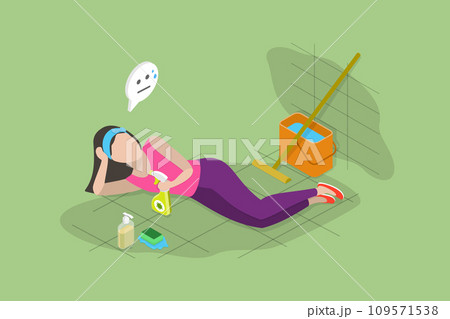 3D Isometric Flat Vector Illustration of Tired Housewife 109571538