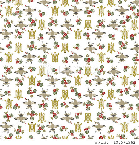 鶴亀のシームレスなパターン、テキスタイル、壁紙、包装紙、行事、イベント、魔除け、和雑貨、健康祈願、健 109571562